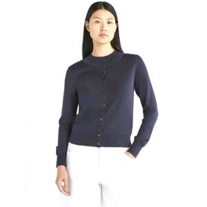 Women's Crewneck Cardigan Sweater Dark Navy Lightweight Sz XS
